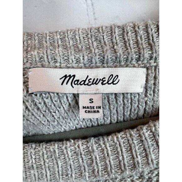 MADEWELL gray cotton blend wrap back sweater pullover size S - Picture 3 of 6